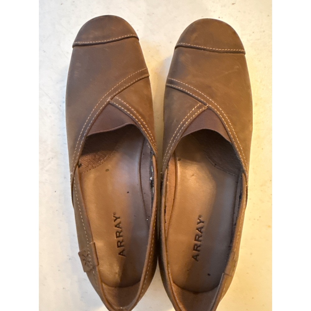 Array Fresco Brown Leather Slip On Comfort Loafers Shoes Womens 6.5N